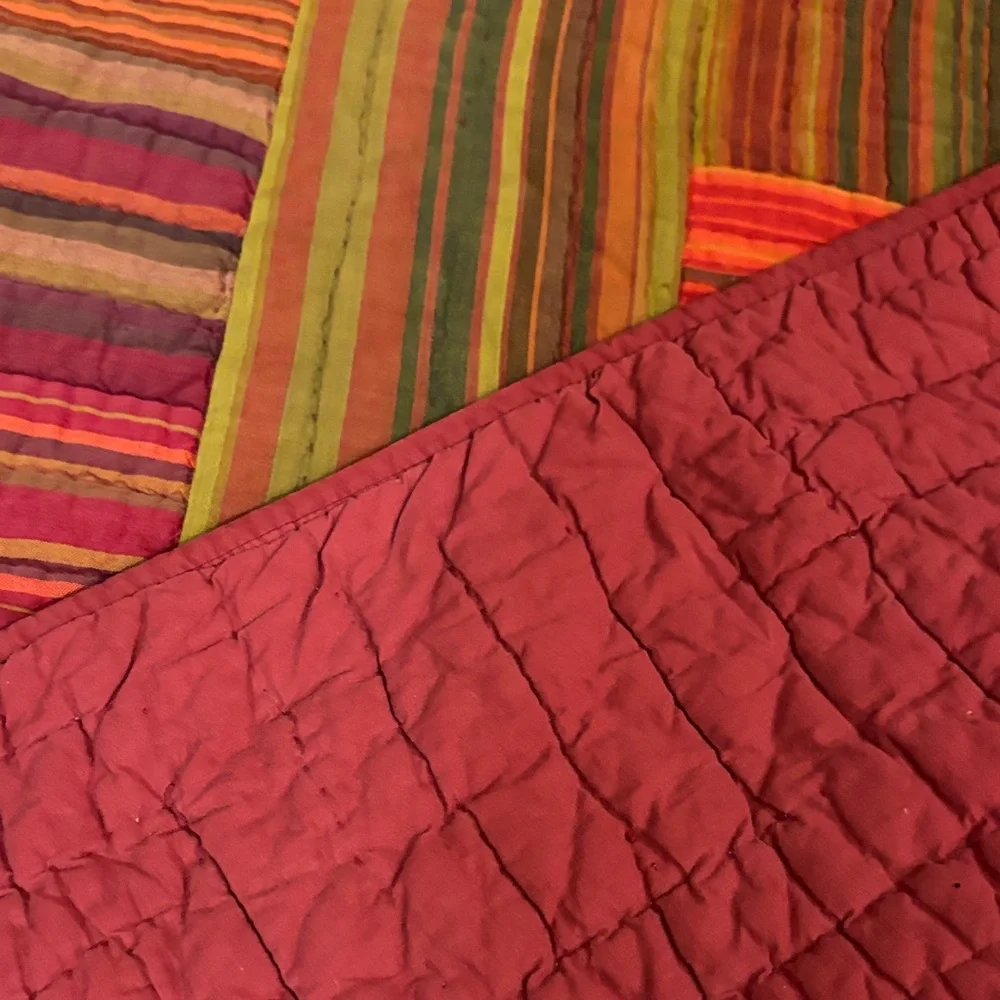 Crate&Barrel Striped Patchwork Quilt in Warm Tones